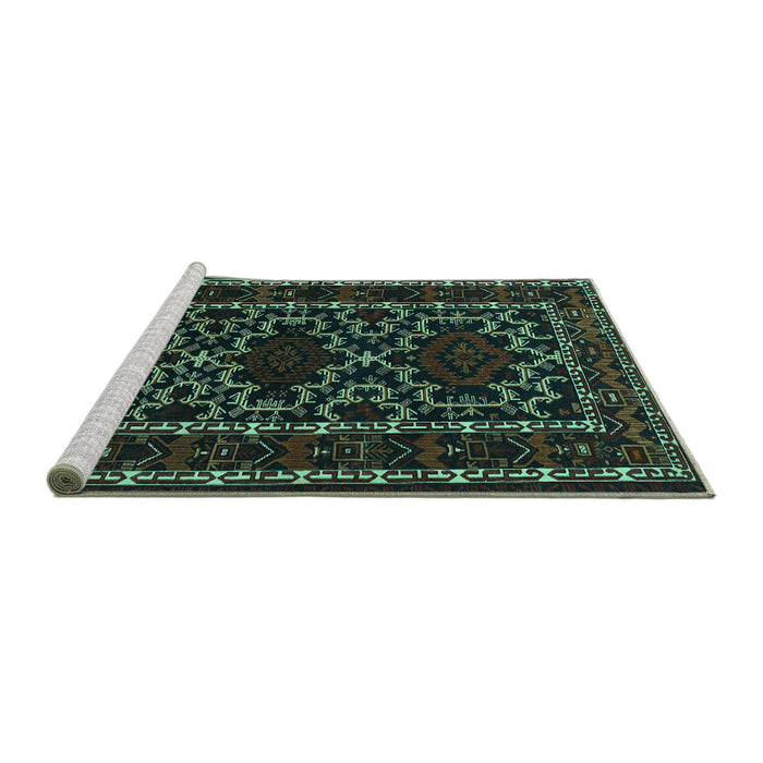 Sideview of Machine Washable Persian Turquoise Traditional Area Rugs, wshtr1539turq