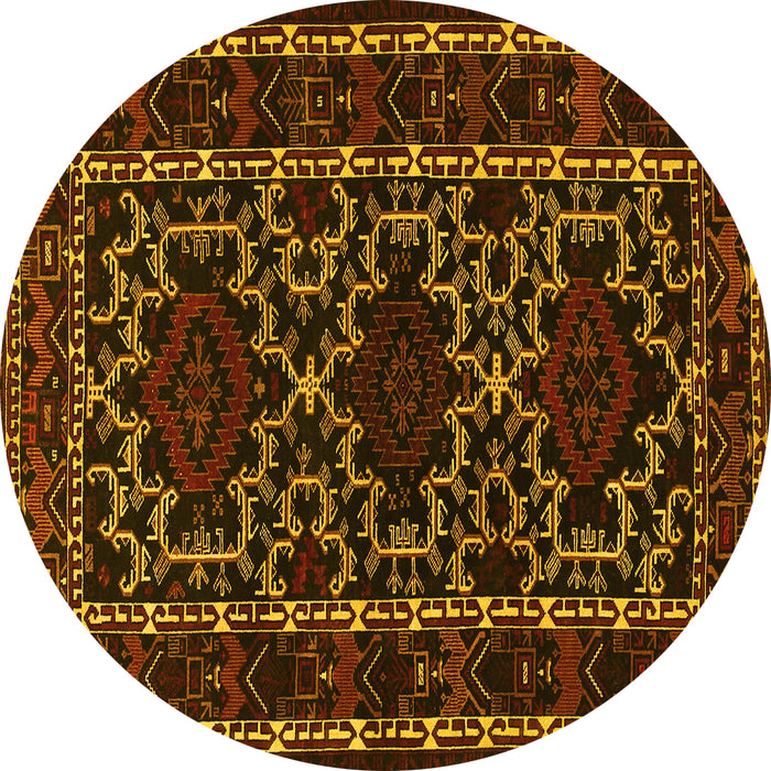 Round Machine Washable Persian Yellow Traditional Rug, wshtr1539yw