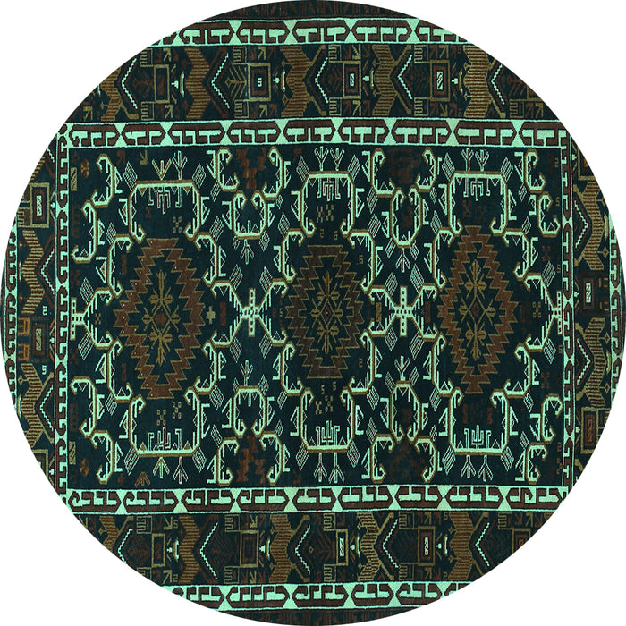 Round Persian Turquoise Traditional Rug, tr1539turq