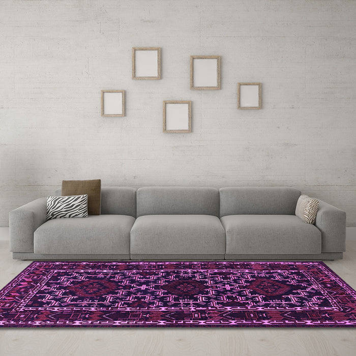 Machine Washable Persian Purple Traditional Area Rugs in a Living Room, wshtr1539pur