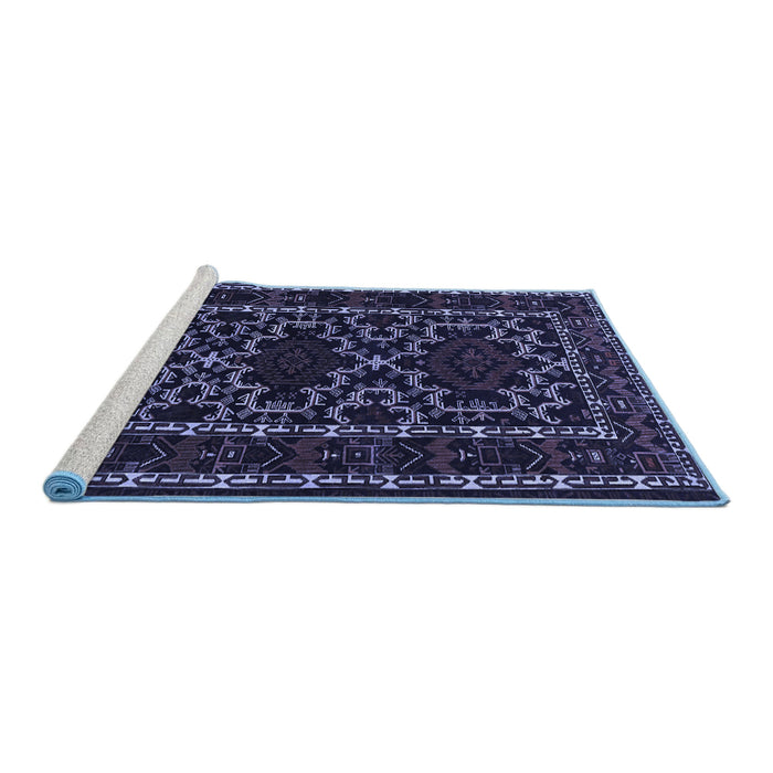 Sideview of Machine Washable Persian Blue Traditional Rug, wshtr1539blu