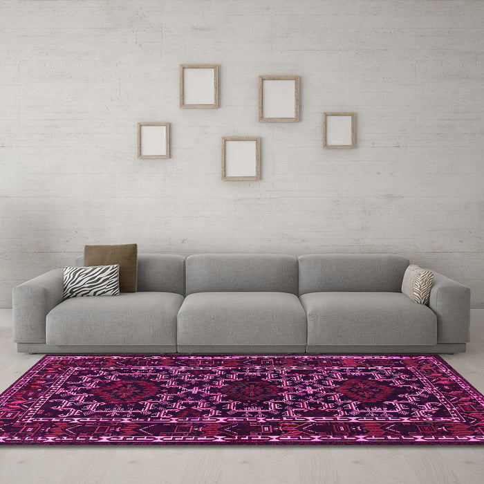 Machine Washable Persian Pink Traditional Rug in a Living Room, wshtr1539pnk