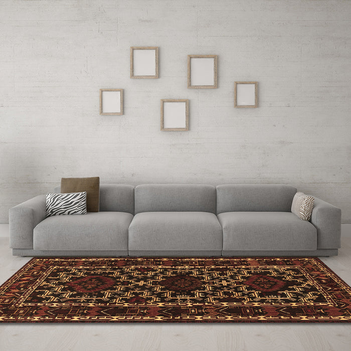 Machine Washable Persian Brown Traditional Rug in a Living Room,, wshtr1539brn