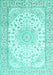 Machine Washable Medallion Turquoise Traditional Area Rugs, wshtr153turq