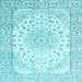 Square Machine Washable Medallion Light Blue Traditional Rug, wshtr153lblu