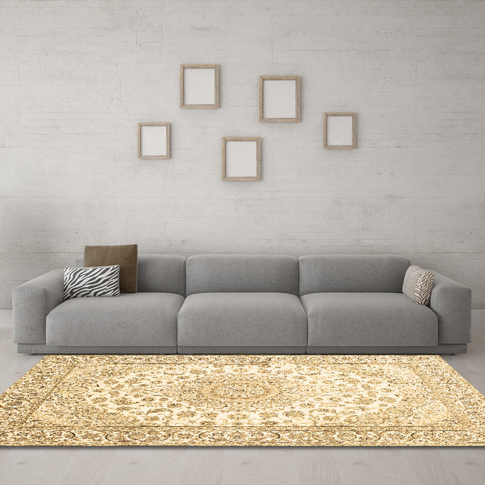 Machine Washable Medallion Brown Traditional Rug in a Living Room,, wshtr153brn