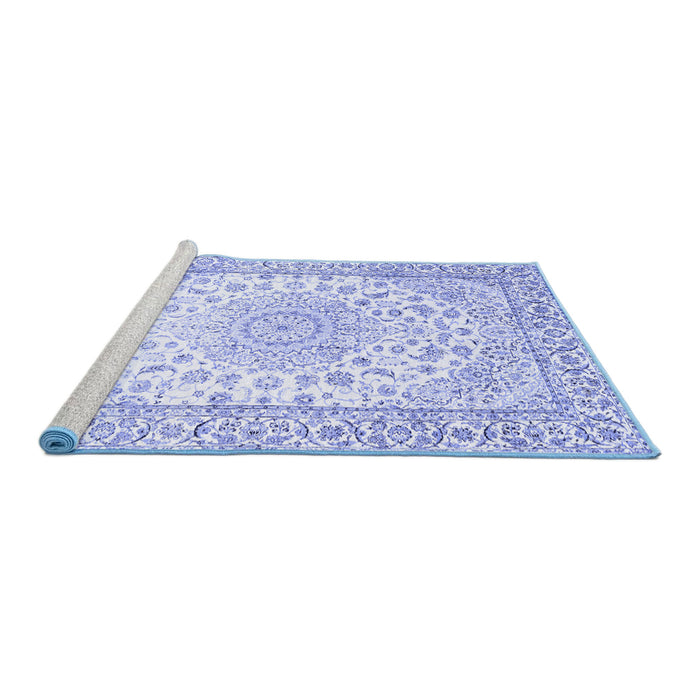 Sideview of Machine Washable Medallion Blue Traditional Rug, wshtr153blu