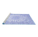 Sideview of Machine Washable Medallion Blue Traditional Rug, wshtr153blu