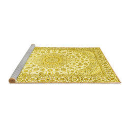 Sideview of Machine Washable Medallion Yellow Traditional Rug, wshtr153yw