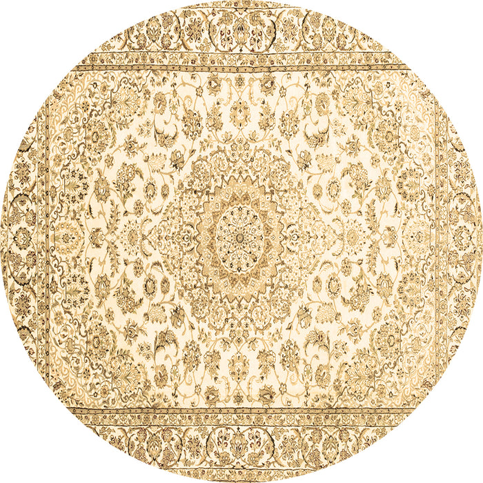Round Machine Washable Medallion Brown Traditional Rug, wshtr153brn