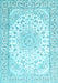 Machine Washable Medallion Light Blue Traditional Rug, wshtr153lblu