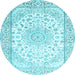 Round Machine Washable Medallion Light Blue Traditional Rug, wshtr153lblu