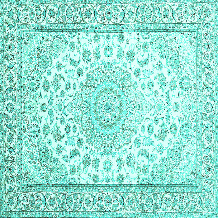 Square Machine Washable Medallion Turquoise Traditional Area Rugs, wshtr153turq