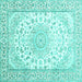 Square Machine Washable Medallion Turquoise Traditional Area Rugs, wshtr153turq