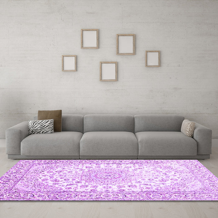 Machine Washable Medallion Purple Traditional Area Rugs in a Living Room, wshtr153pur