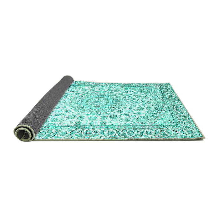 Sideview of Medallion Turquoise Traditional Rug, tr153turq