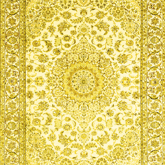 Machine Washable Medallion Yellow Traditional Rug, wshtr153yw