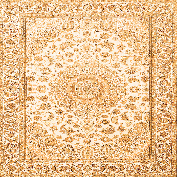 Round Machine Washable Medallion Orange Traditional Area Rugs, wshtr153org