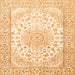 Round Machine Washable Medallion Orange Traditional Area Rugs, wshtr153org