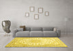 Machine Washable Medallion Yellow Traditional Rug in a Living Room, wshtr153yw