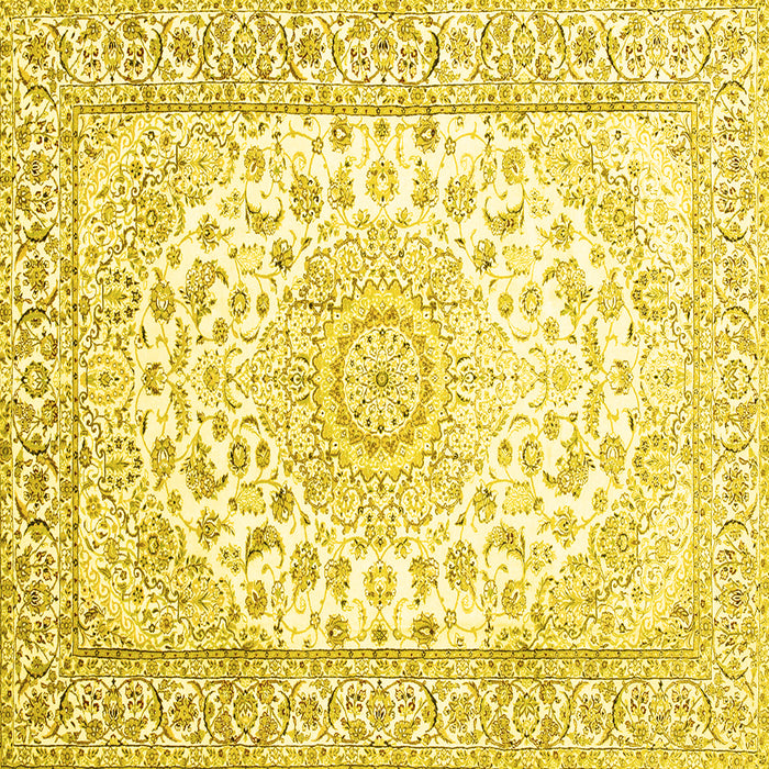 Square Machine Washable Medallion Yellow Traditional Rug, wshtr153yw