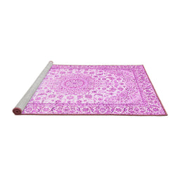 Sideview of Machine Washable Medallion Pink Traditional Rug, wshtr153pnk