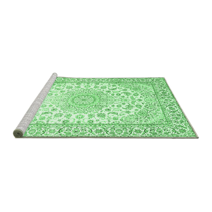 Sideview of Machine Washable Medallion Emerald Green Traditional Area Rugs, wshtr153emgrn