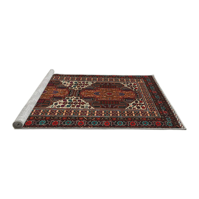 Sideview of Machine Washable Traditional Brown Rug, wshtr1540