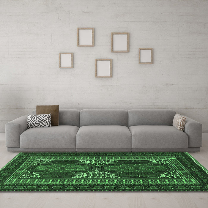 Machine Washable Persian Emerald Green Traditional Area Rugs in a Living Room,, wshtr1540emgrn