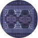 Round Machine Washable Persian Blue Traditional Rug, wshtr1540blu