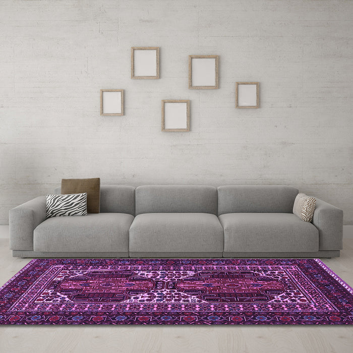 Machine Washable Persian Purple Traditional Area Rugs in a Living Room, wshtr1540pur