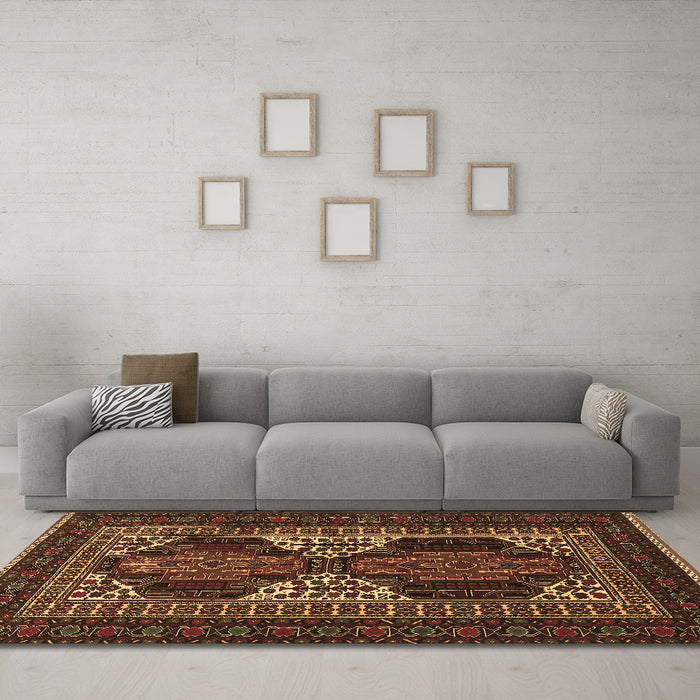 Machine Washable Persian Brown Traditional Rug in a Living Room,, wshtr1540brn
