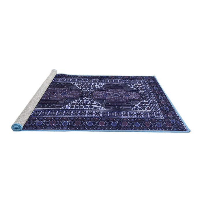 Sideview of Machine Washable Persian Blue Traditional Rug, wshtr1540blu