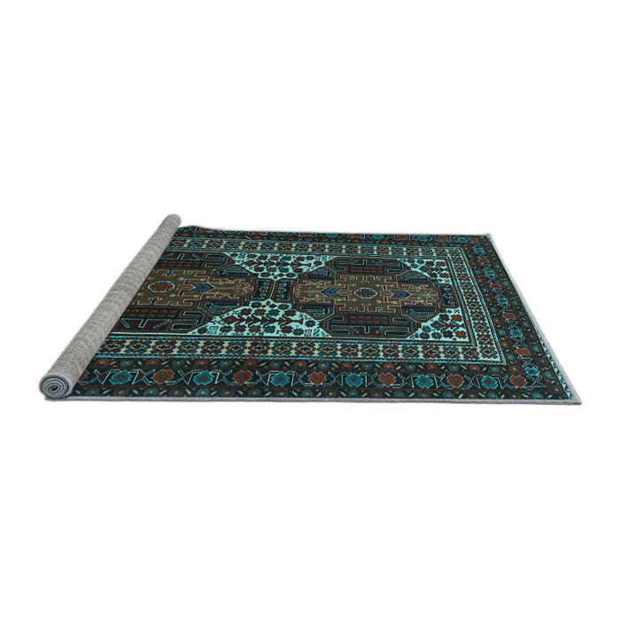 Sideview of Machine Washable Persian Light Blue Traditional Rug, wshtr1540lblu
