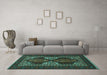 Machine Washable Persian Turquoise Traditional Area Rugs in a Living Room,, wshtr1540turq