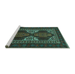 Sideview of Machine Washable Persian Turquoise Traditional Area Rugs, wshtr1540turq