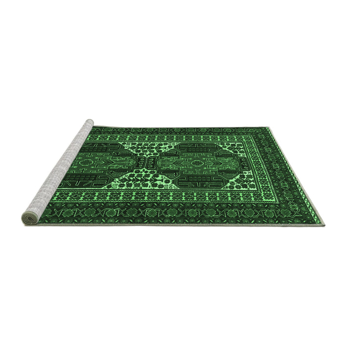 Sideview of Machine Washable Persian Emerald Green Traditional Area Rugs, wshtr1540emgrn