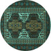 Round Machine Washable Persian Turquoise Traditional Area Rugs, wshtr1540turq