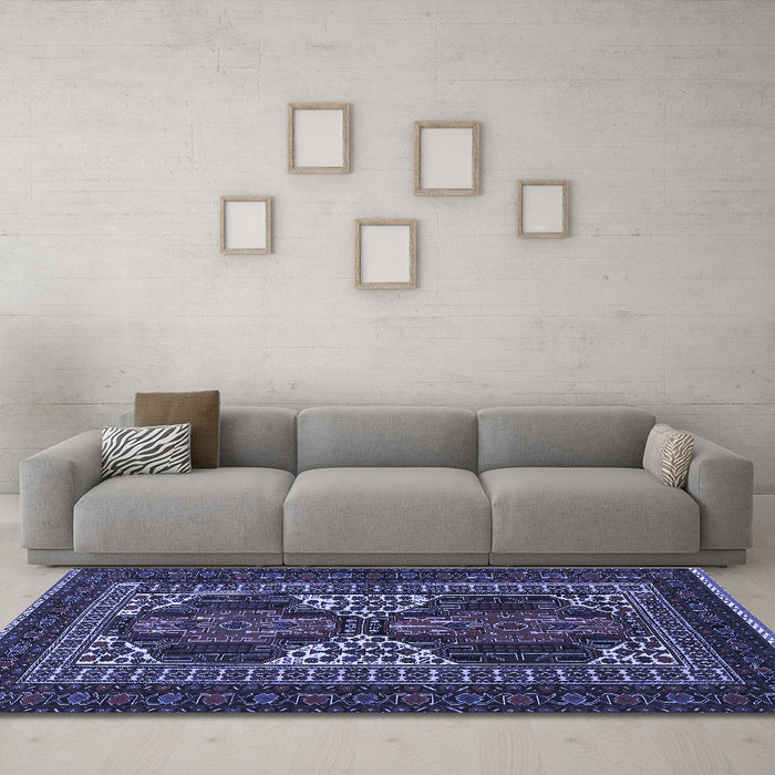 Machine Washable Persian Blue Traditional Rug in a Living Room, wshtr1540blu