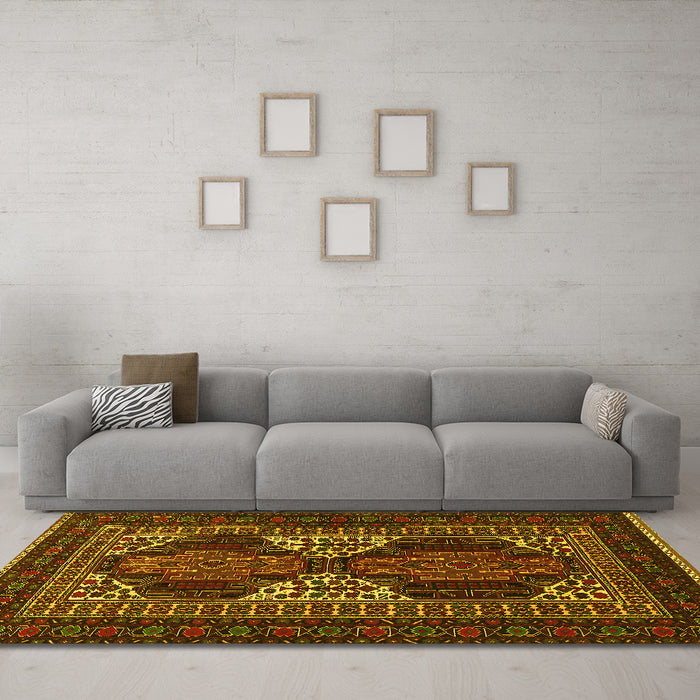 Machine Washable Persian Yellow Traditional Rug in a Living Room, wshtr1540yw