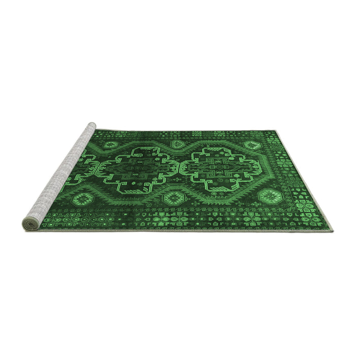 Sideview of Machine Washable Persian Emerald Green Traditional Area Rugs, wshtr1541emgrn