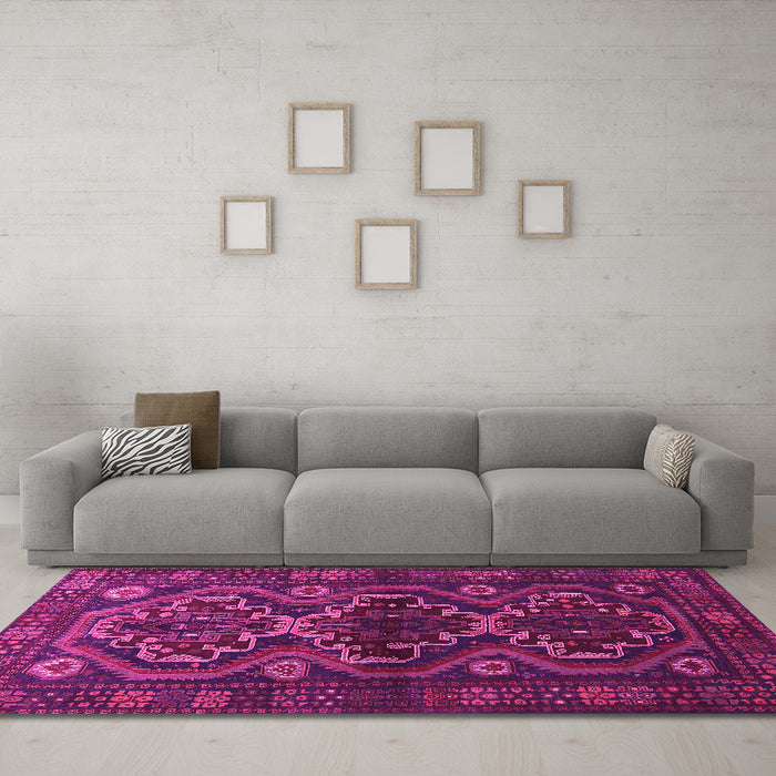 Machine Washable Persian Pink Traditional Rug in a Living Room, wshtr1541pnk