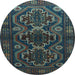 Round Machine Washable Persian Light Blue Traditional Rug, wshtr1541lblu