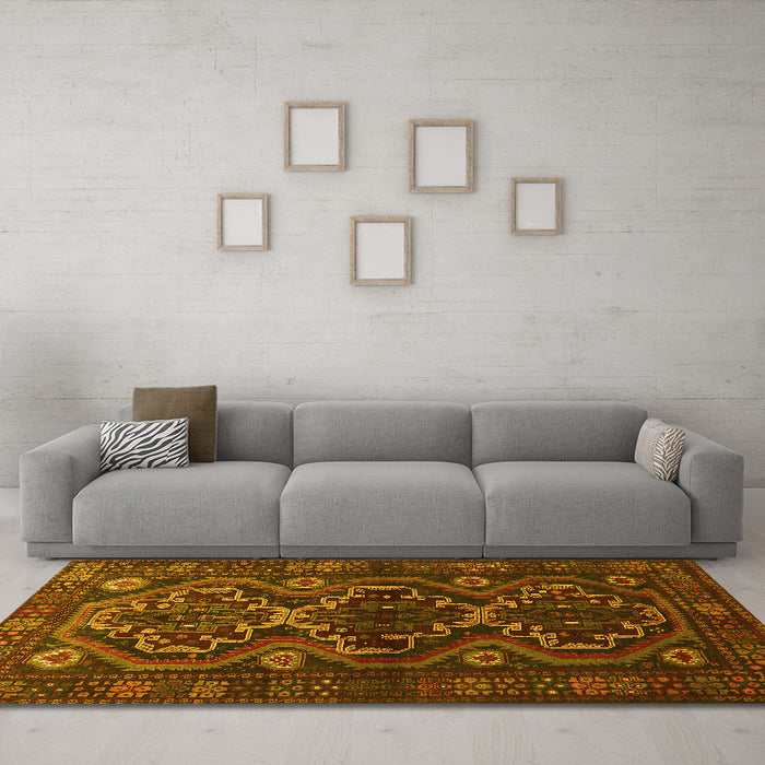 Machine Washable Persian Yellow Traditional Rug in a Living Room, wshtr1541yw