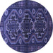 Round Machine Washable Persian Blue Traditional Rug, wshtr1541blu