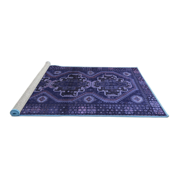 Sideview of Machine Washable Persian Blue Traditional Rug, wshtr1541blu