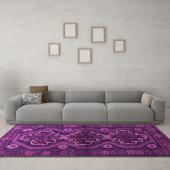 Machine Washable Persian Purple Traditional Area Rugs in a Living Room, wshtr1541pur