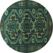 Round Persian Turquoise Traditional Rug, tr1541turq