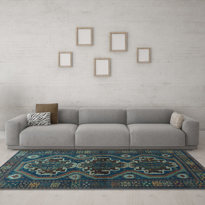 Machine Washable Persian Light Blue Traditional Rug in a Living Room, wshtr1541lblu