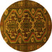 Round Machine Washable Persian Yellow Traditional Rug, wshtr1541yw